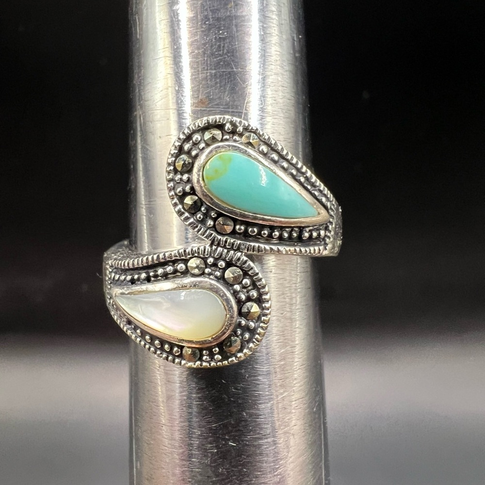 Sterling Silver Ring with Turquoise and Mother of Pearl